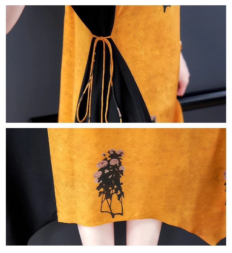 

Splicing Dress Women Yellow Luxury Women Dresses Vintage Vestidos De Fiesta De Noche Loose Vetement Femme Maxi Dress Ukraine