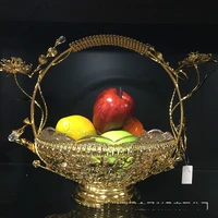 european style fashion design metal glass fruit plate modern hotel ktv inlaid with diamond ornament portable fruit basket