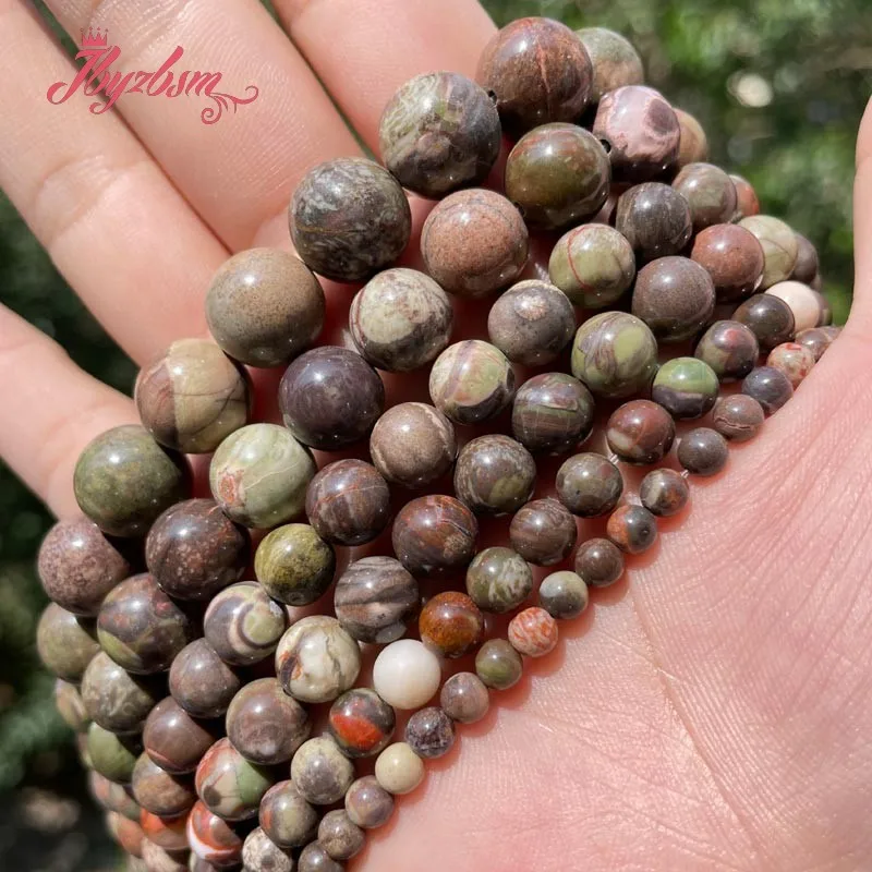 

Natural Rainfrest Agates Round Smooth Loose Spacer Stone Beads For DIY Necklace Bracelets Jewelry Making Strand 15" 6/8/10/12mm