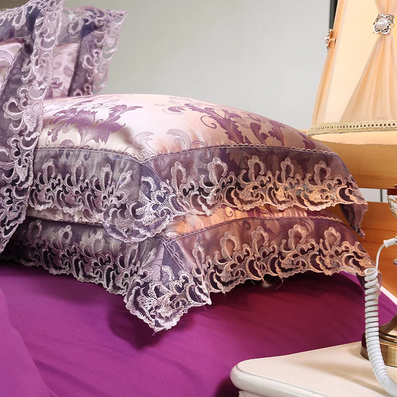 Preço 4 Peças De Cama De Renda De Algodão De Cetim De Luxo Marrom Prata Conjuntos De Cama De Casal Queen King Size Capa De Edredão Conjunto De Fronhas