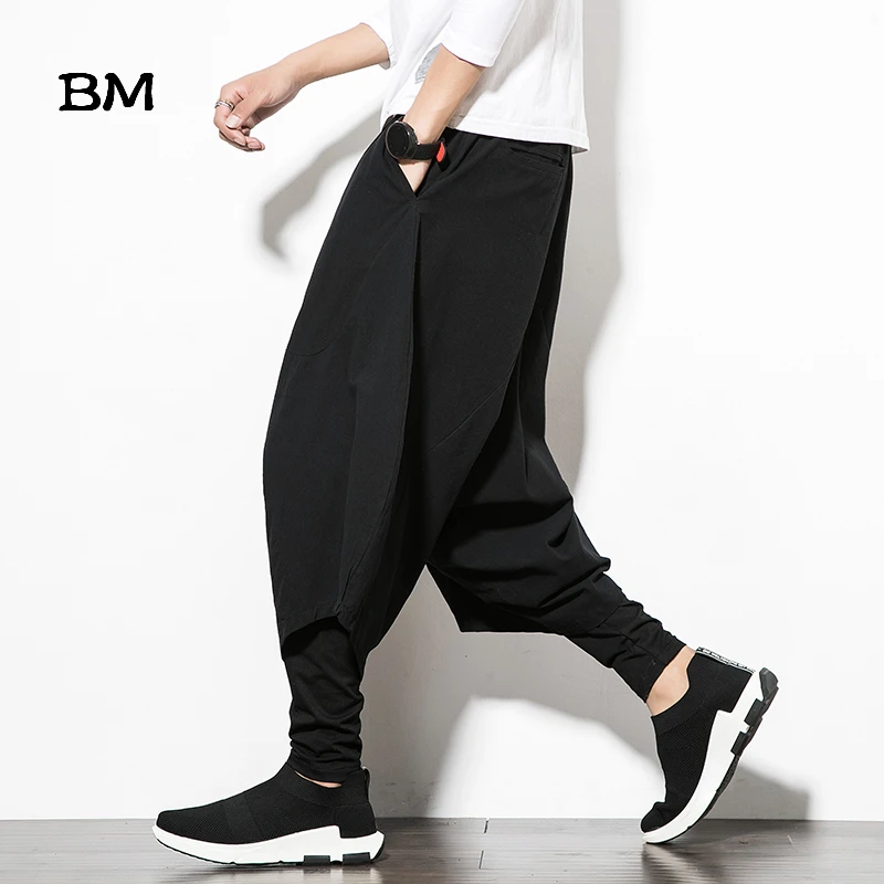 Мужские брюки мужские широкие шаровары свободные большие укороченные в