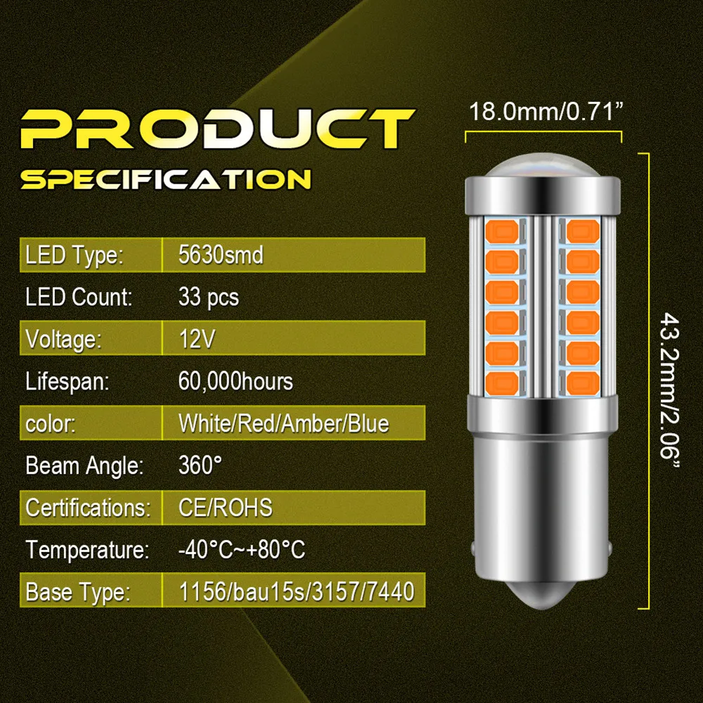 Katur 2шт 1156 BA15S P21W Led Авто Обратный светильник дневной ходовой Янтарный для поворота