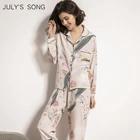 Пижама JULY'S SONG женская из вискозы, Повседневная Пижама с отложным воротником и длинным рукавом, одежда для сна с цветочным принтом и карманами, на осень