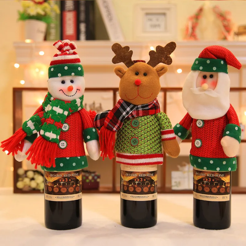 

Christmas Decorations for Home Santa Claus Wine Bottle Cover Snowman Stocking Gift Holders Xmas Navidad Decor Happy New Year