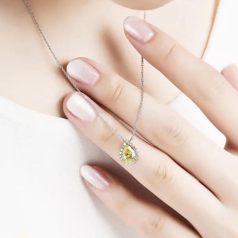 

Jazaz 100% 925 Sterling Silver Sparkling Water Drop Topaz High Carbon Diamond Pendant Necklaces Wedding Party Fine Jewelry B0078