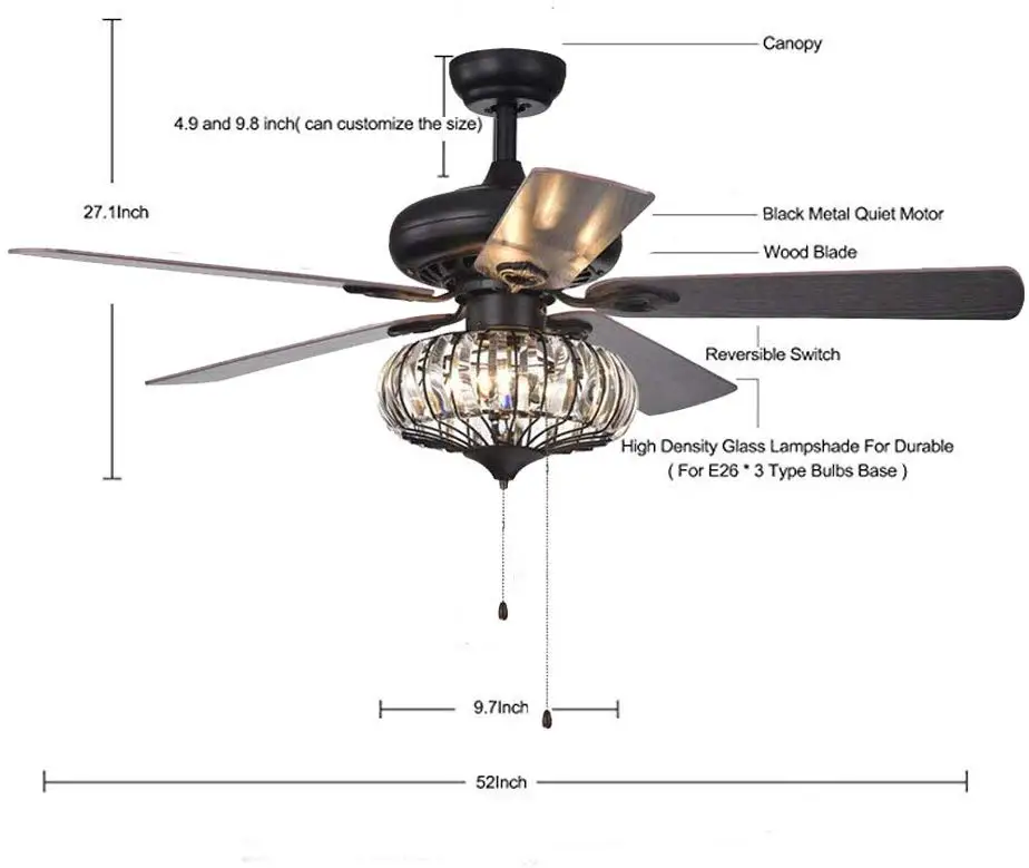 52 дюймовые Хрустальные потолочные вентиляторы лампы деревянный подвесной