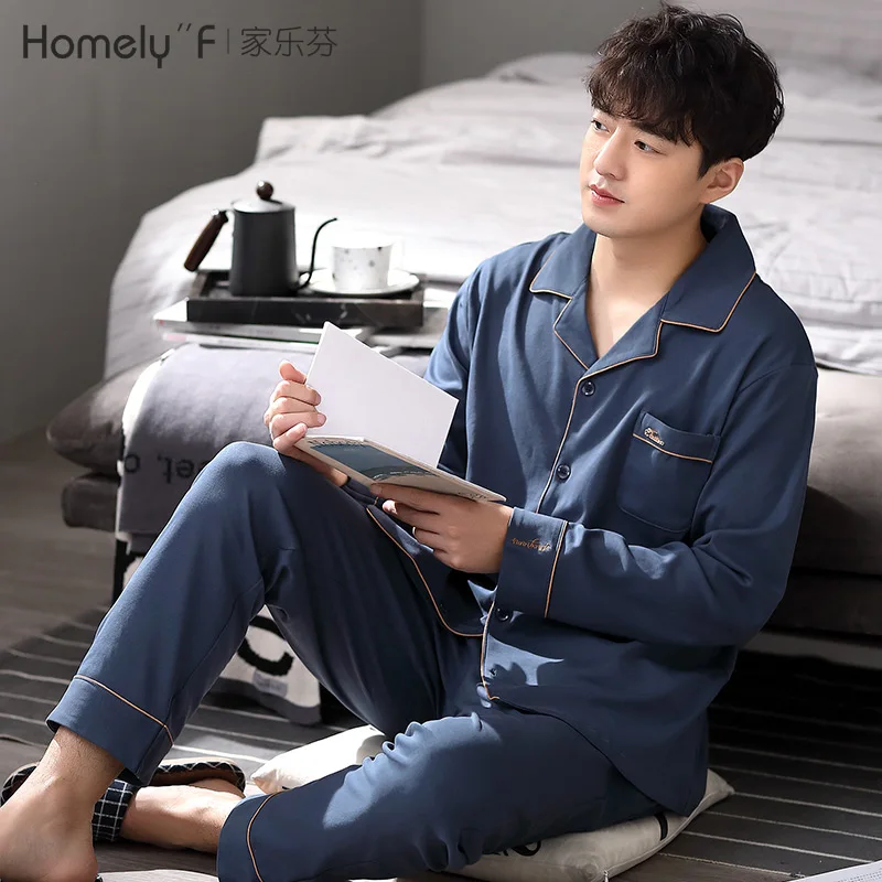 Casual Loose Sleepwear Autumn Cotton Bedroom Long Sleeve Comfy Set Plus Size Sleepwear Szata Zestawy Men's Sleep DB60SY