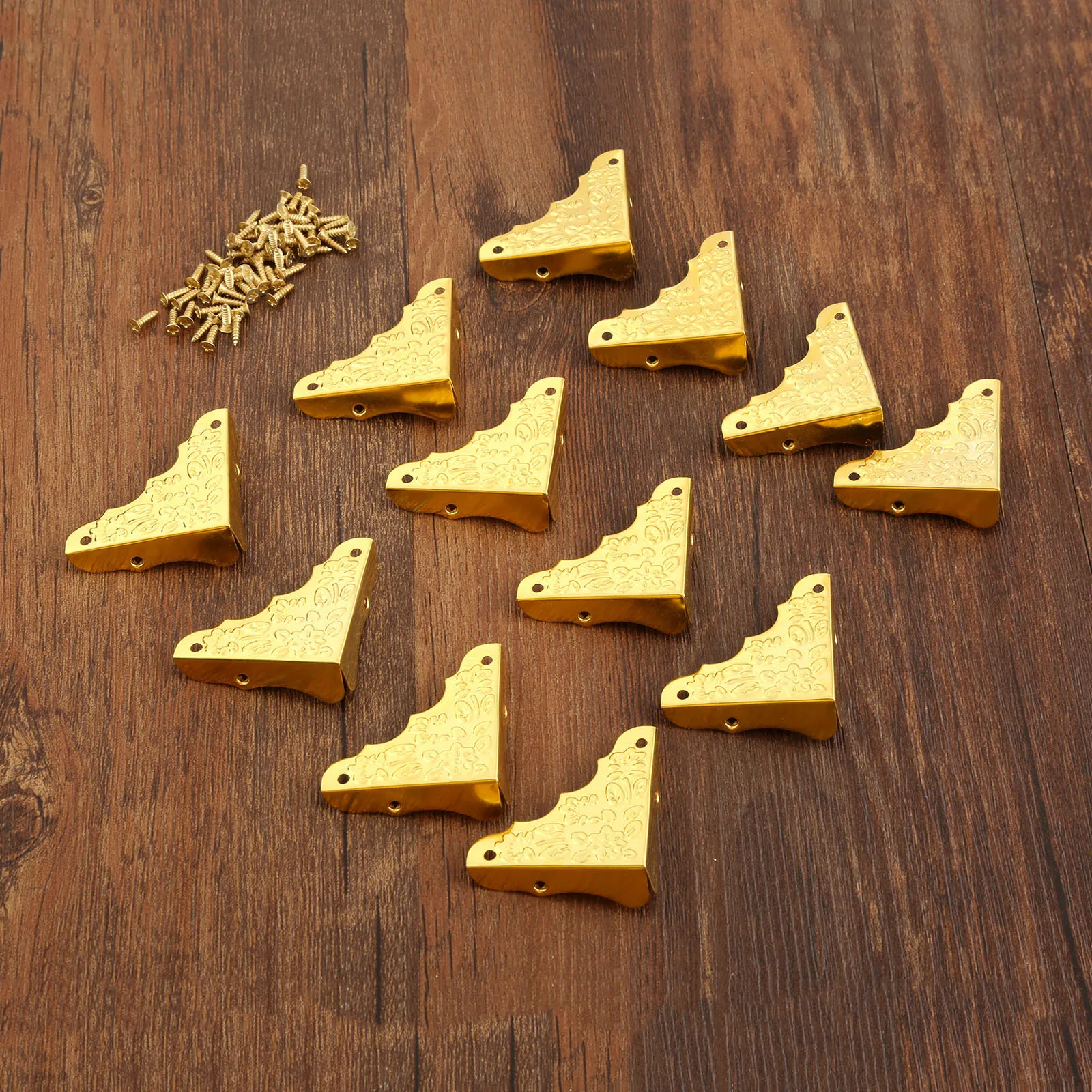 12 шт. золотые уголки железа протекторов + 48 винты с цветочным рисунком старый