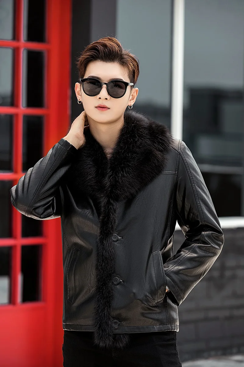 Mens Winter Fur Coats Long Sheepskin Leather Jackets Raccoon Collar Windbreaker Outerwear Outdoor Snow Overcoat Plus Size | Мужская
