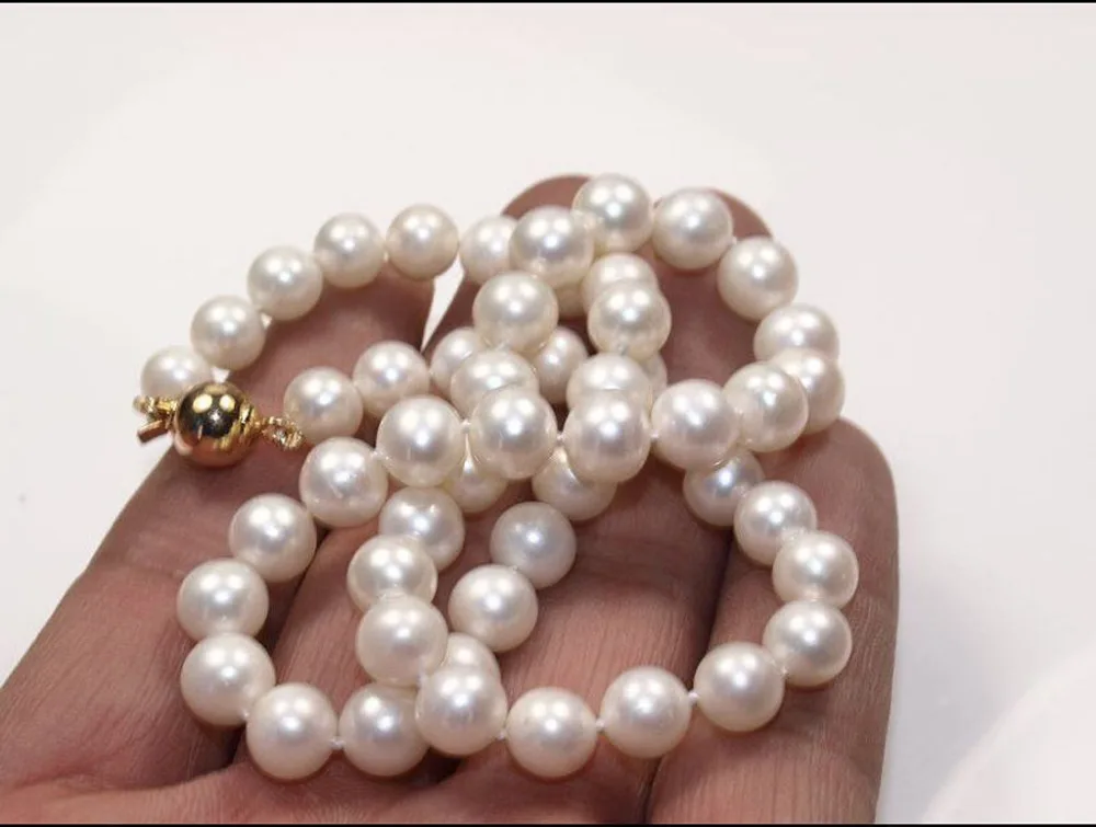 

Fashion AAA 9-10mm Natural white south sea pearl necklaces 18 inches