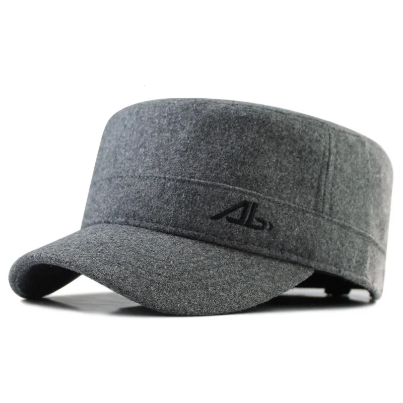 gray black label Для мужчин зимняя уличная теплая шерсть с плоским верхом спортивные шапки мужской, большого размера Войлок Бейсбол Шапки окружности головы 56-62 см 62-68 см - Цвет: gray black label