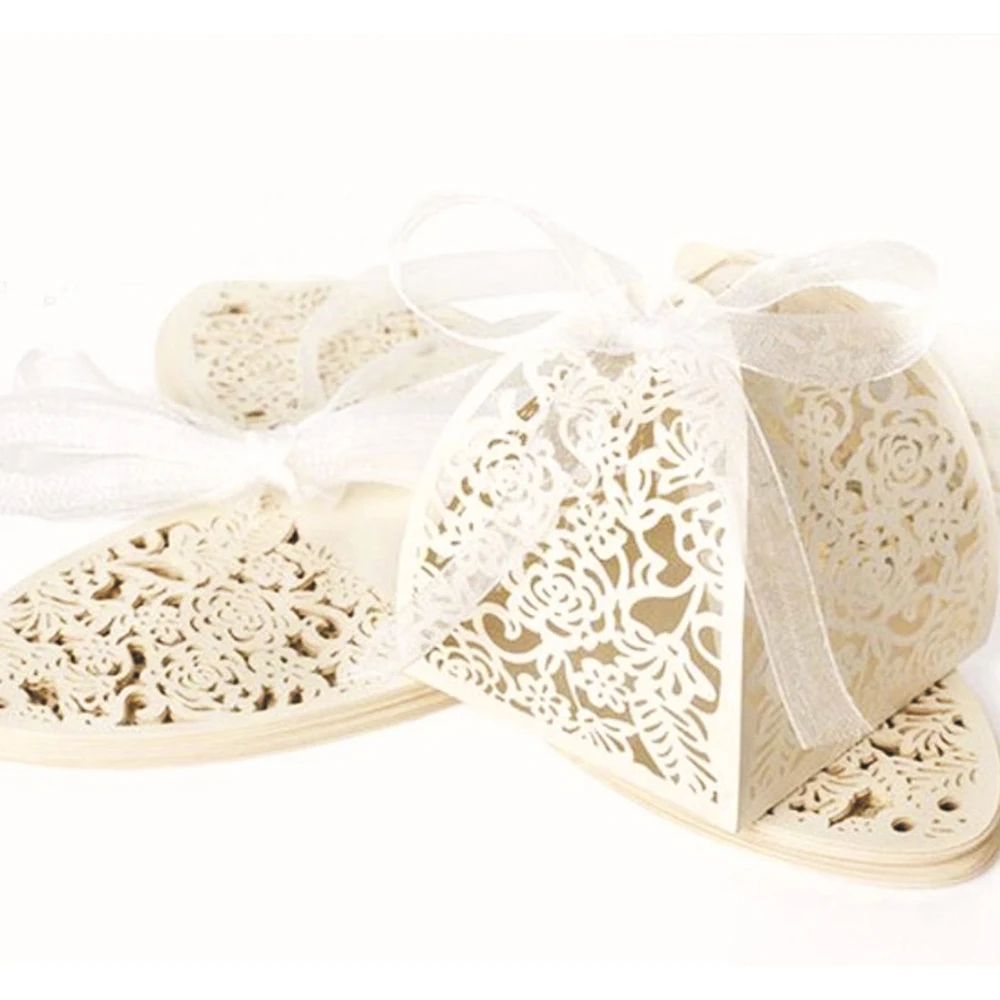 50pcs/lot Rose Flower Laser Hollow Candy Box Wedding Sugar Sweet Boxes Elegant Gift Party Christmas Supplies | Дом и сад