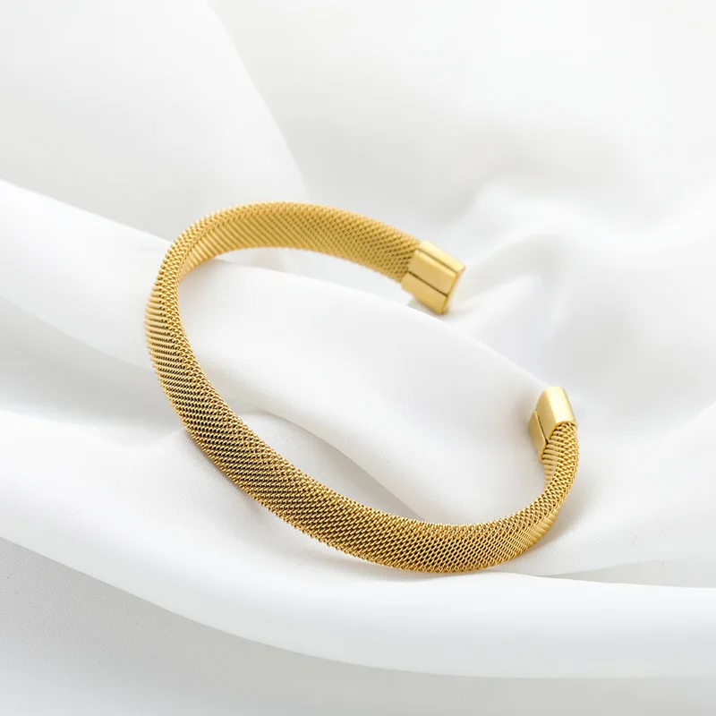 

Простой мужской браслет из нержавеющей стали в европейском и американском стиле, новинка 2021, Модный Эластичный сетчатый Браслет С-образной ...