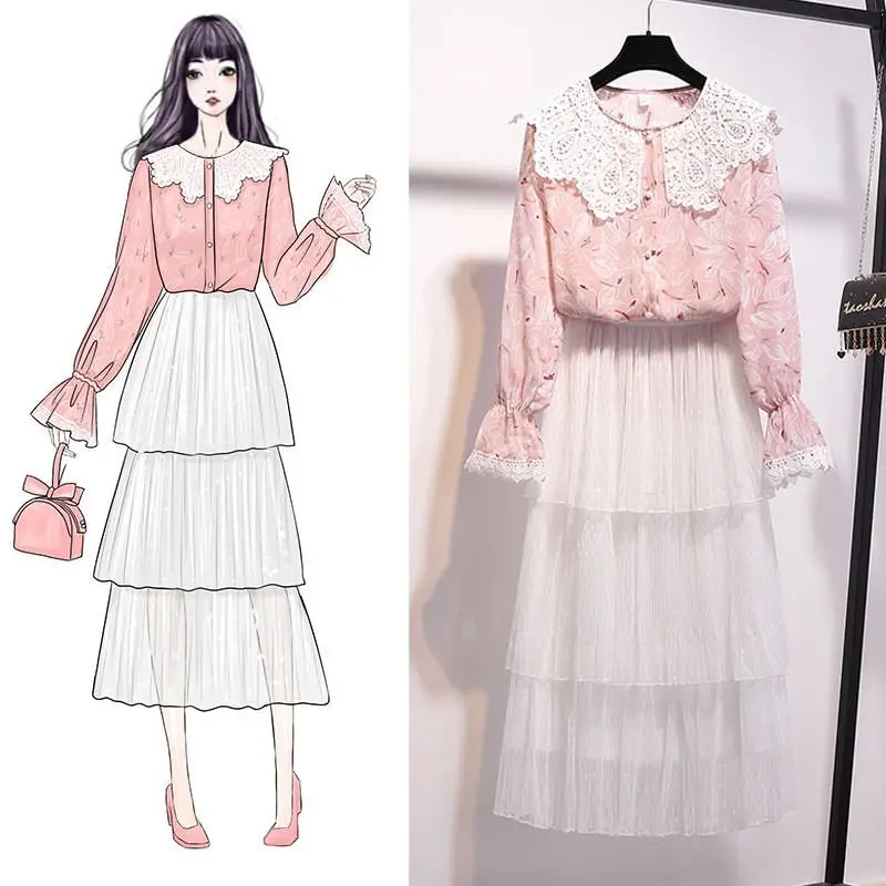 Женский винтажный костюм из двух предметов блузка с цветочным принтом и юбка