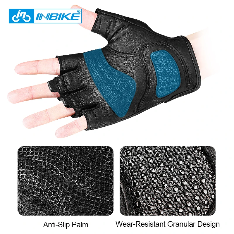 Перчатки INBIKE мужские из козьей кожи кожаные велосипедные митенки с пальцами