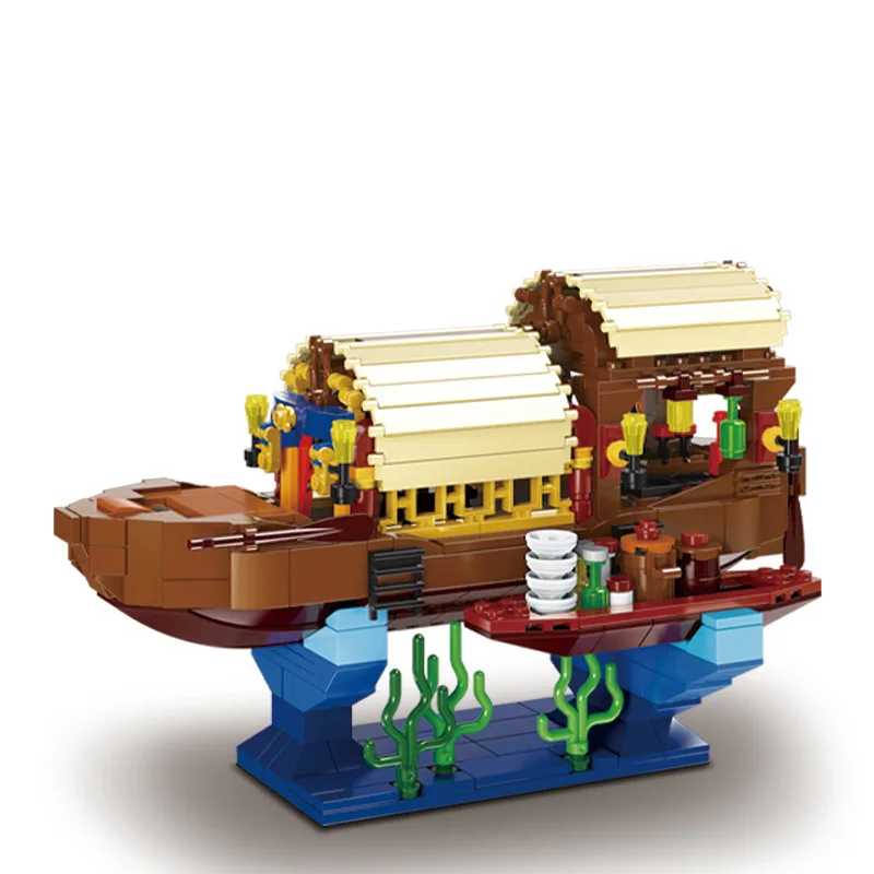 

Chinese ancient flower boat model puzzle assembling small particle building blocks Diy Bricks Model Toys Children Gift