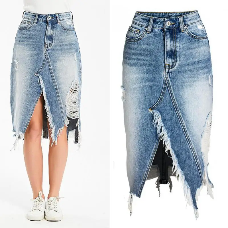 

Новинка 2021, женская модная джинсовая юбка большого размера, женская летняя джинсовая юбка со средней талией и бахромой
