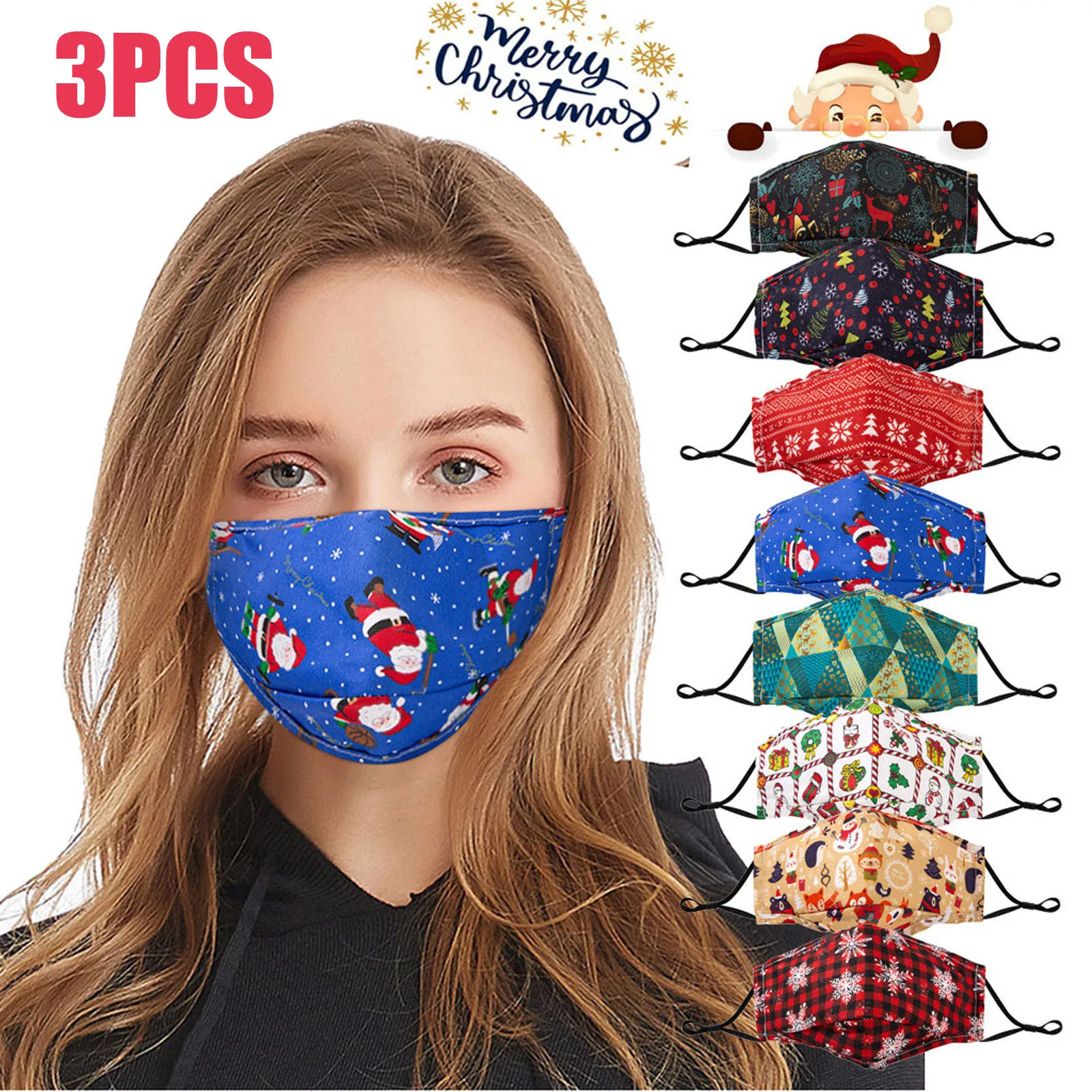 Комплект из 3 предметов для взрослых маски лица с рождественским принтом