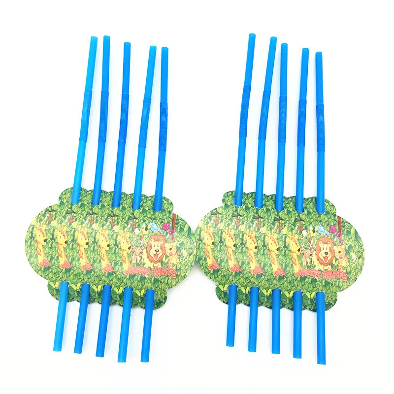 6pcs straws Джунгли вечерние животные бумажные тарелки для дня рождения вечерние украшения для детей одноразовые столовая посуда все для праздника свадебные украшения - Цвет: 6pcs straws