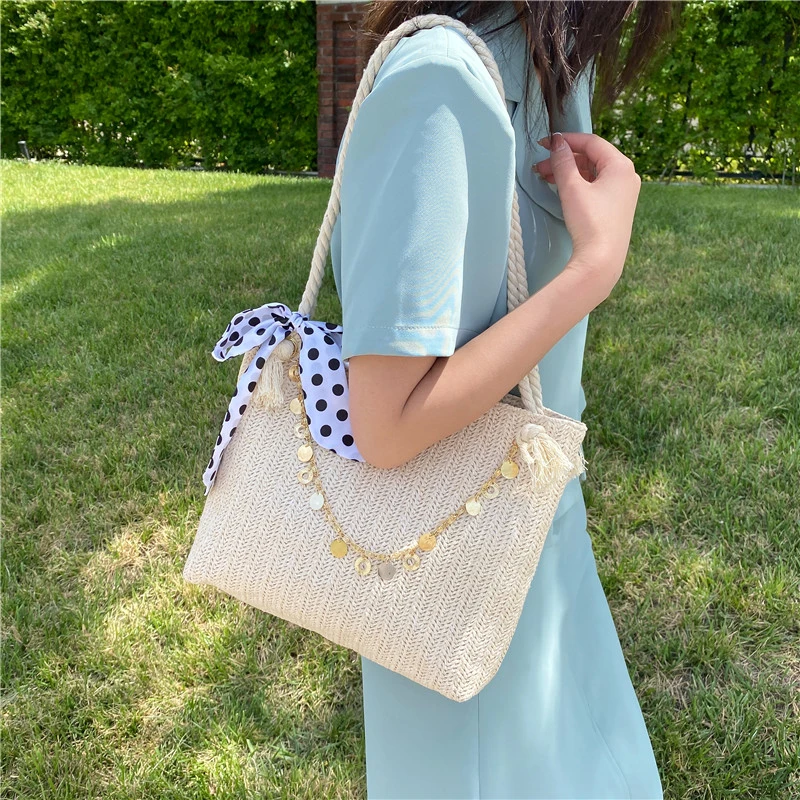 

2021 Summer Fashion Straw Female Tote Handbag Lady's Shoulder Large Bags Famous Brand Designer Casual Beach Big Bag