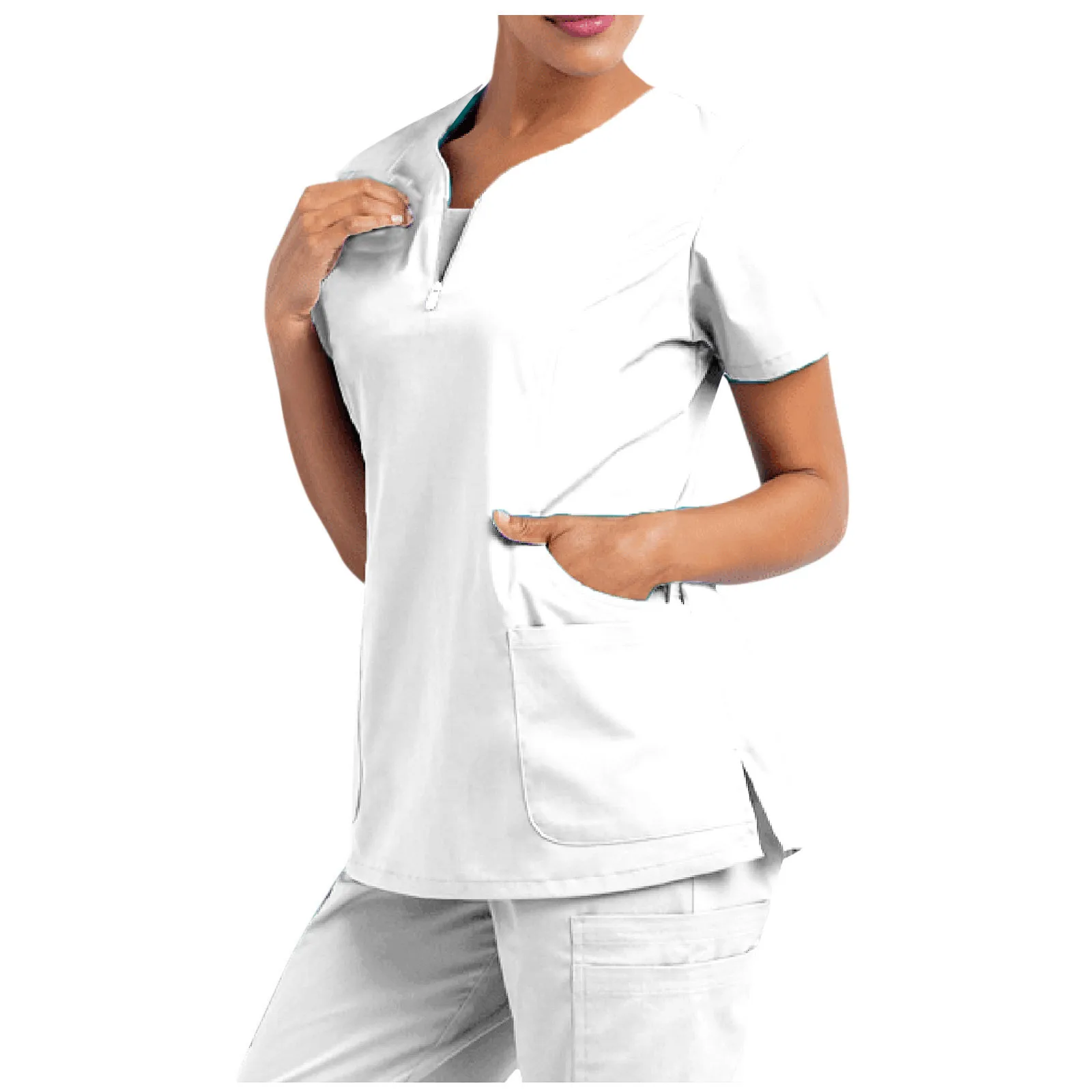 Женская форма медсестры с коротким рукавом V-образным вырезом и карманом на