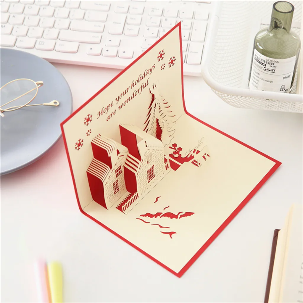 Рождественские 3D всплывающие открытки стерео поздравительные AR технология