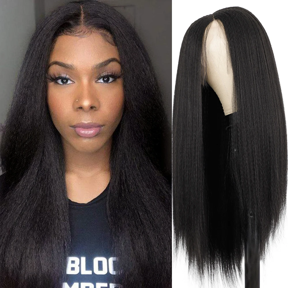 

Doris Beauty Afro Yaki Straight Lace Front Wigs Synthetic Headband Wig Glueless Lace Wigs Natural Hair for Black Women Kinky