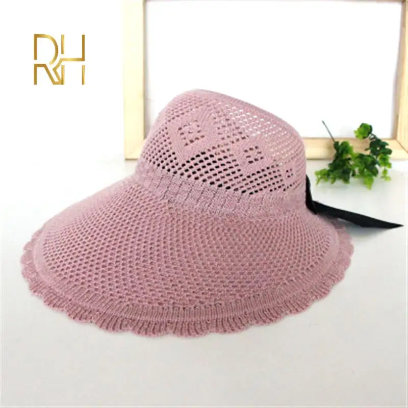 Шляпа женская Соломенная с козырьком Солнцезащитная пляжная шапка широкими