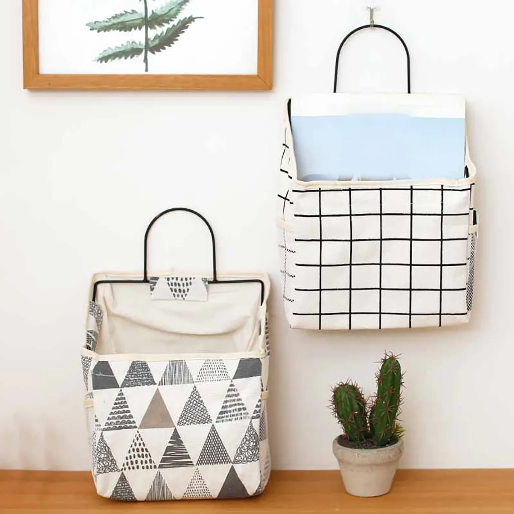 

1pc Hanging Storage Bags Organizer Wall-Mounted Storage Bag Book Magazine Mobile Phone Holder Door Wall Storage Bag With Hook