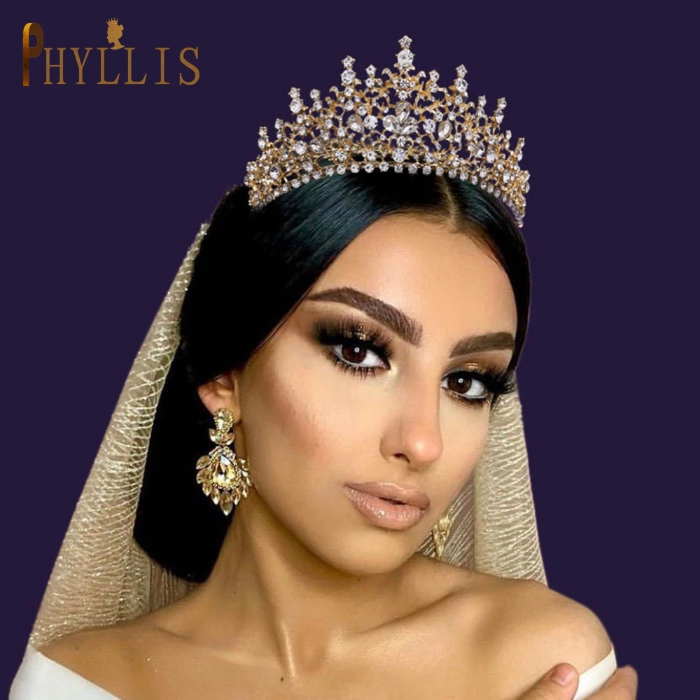 Женский свадебный головной убор A110 золотистый с кристаллами Корона невесты