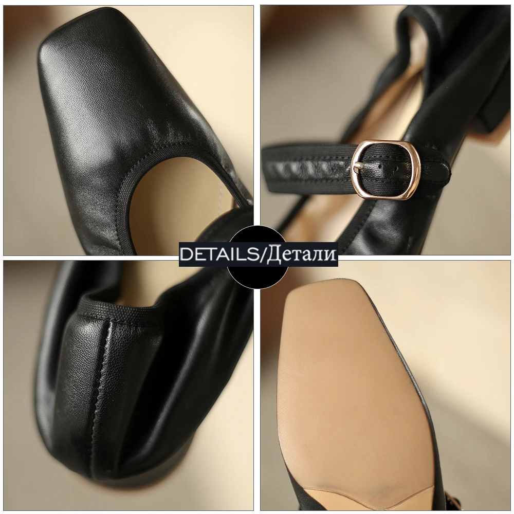 

ISNOM Genuine Leather Women Pumps Shoes Buckle Strap Square Toe Shoes Pleated Soft Ladies Shoes Cozy Casual Loafer 2021 Spring