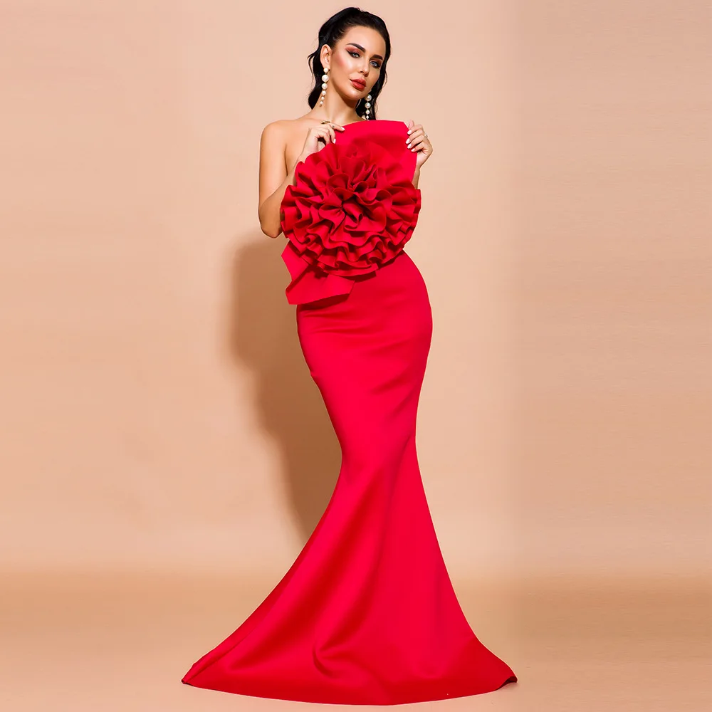 

Women's solid color tube top mermaid skirt evening dress for banquet