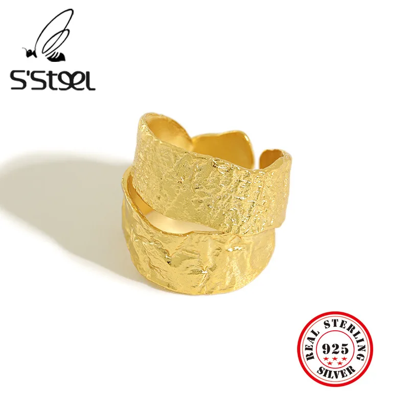 

S'STEEL 925 Sterling Silver Irregular Ring Gold Stackable Rings Accesories For Women Ringen Voor Vrouwen Minimalist Fine Jewelry