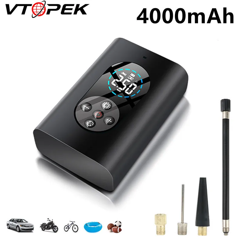 

Vtopek Tire Inflator Air Pump Electric Air Pump 12v Air Compressor Car Tyre Inflator 4000mAh LED Light for Motorcycle Bike