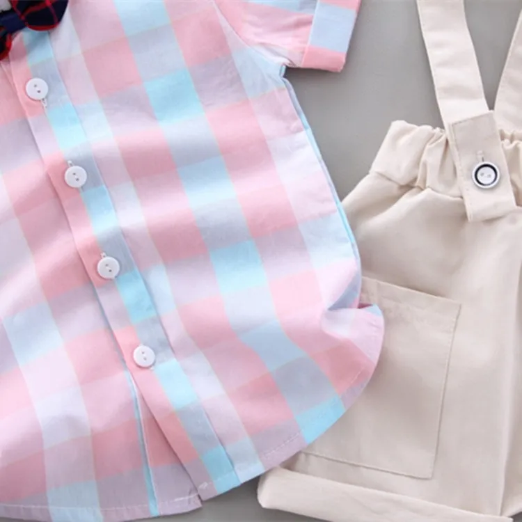 Летний комплект одежды для новорожденных мальчиков рубашка в клетку + джемпер