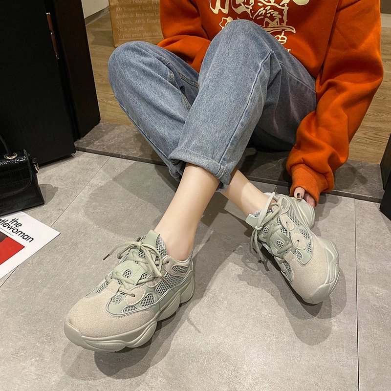 

ELLALEE All-match Women Platform Dad Vulcanize Shoes Chunky Lace-Up Mesh Thick Bottom Female Spring Fashion Sneakers