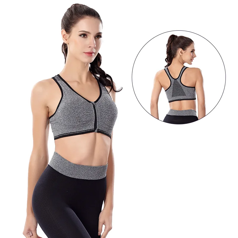 Женский спортивный бюстгальтер на молнии с эффектом пуш ап противоударное