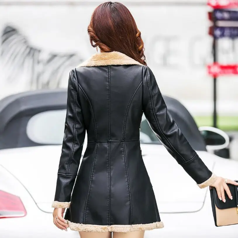 

Shippng Large Free Size Women Clothing Fashion Winter One Piece Fur Medium-long Pu Coat Small Zipper Tassel Jacket / M-3xl