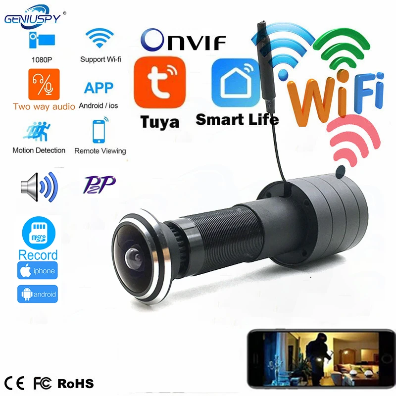 1080P Мини глазок Wi Fi дверной отверстие Камера Беспроводной IP P2P на грань