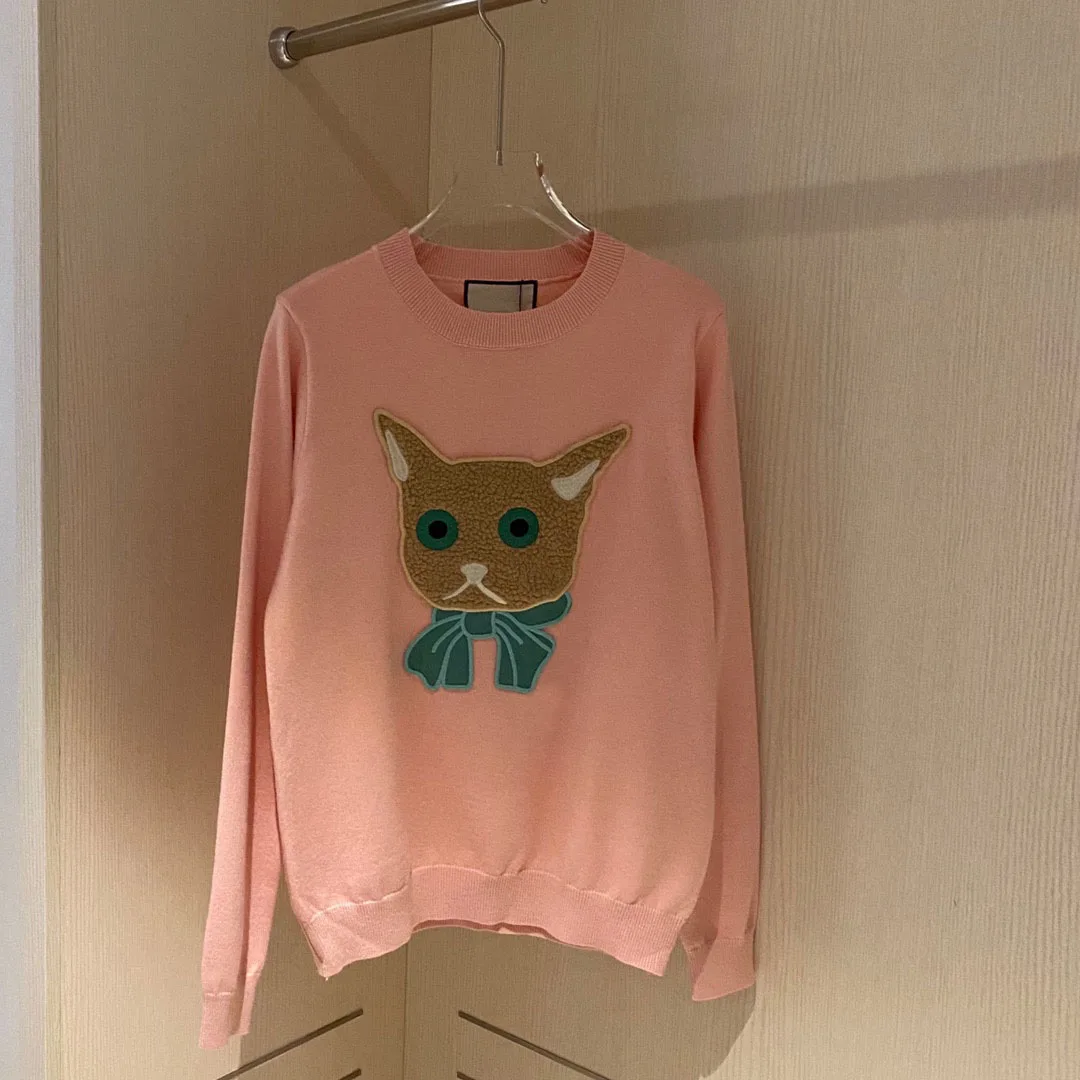 

2021 luxury design cat letter embroidery fashion women's long sleeve Pullover temperament versatile round neck knitted sweater