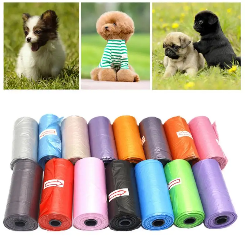 15 Pcs/Roll Dog Poop Bags Dispenser Collector Pet Pick Up Plastic Bag Thick Convenient Outside Toilet Clean Trash Bag Garbage