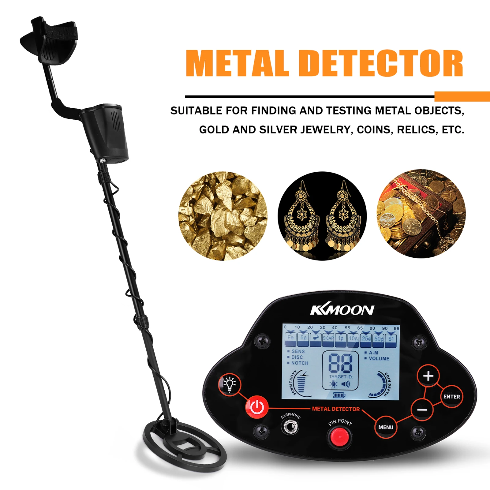 

KKmoon MD-5040 Digital Metal Detector Waterproof Search Coil Handheld Depth Metal Detectors Portable Gold Treasure Detector
