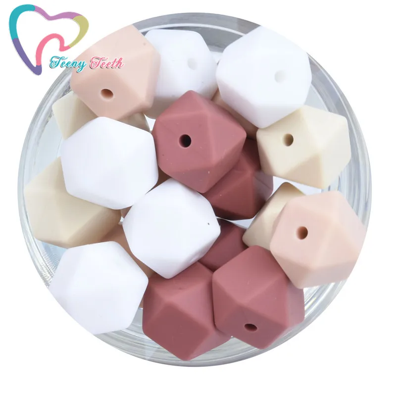 Cuentas geom&eacute;tricas de silicona para dentici&oacute;n de beb&eacute;, hex&aacute;gono de 14 MM, mordedor para chupete y collar de lactancia, 20 Uds.-0
