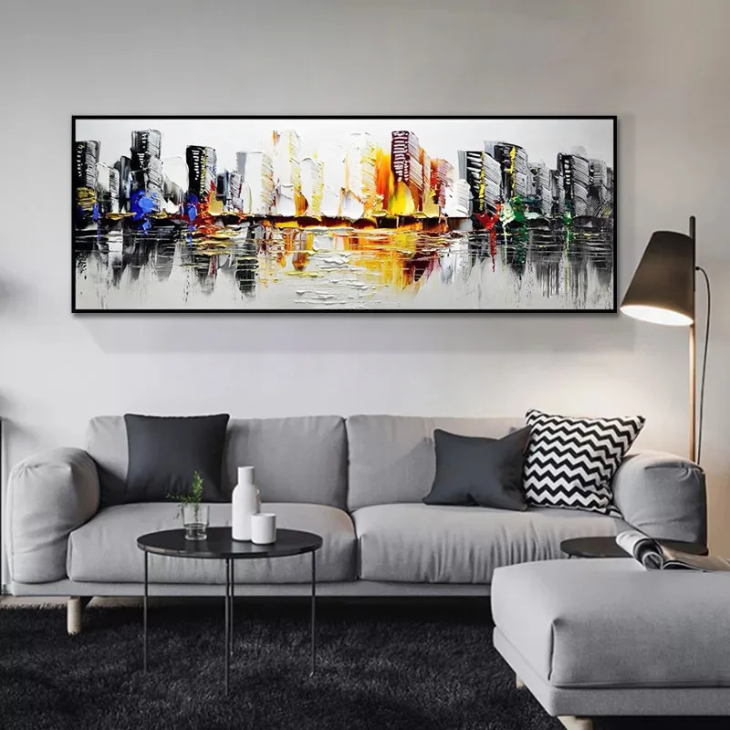 

Современная декоративная картина маслом на холсте, абстрактное городское здание, настенное искусство для дома, интерьера гостиной, ручная ...