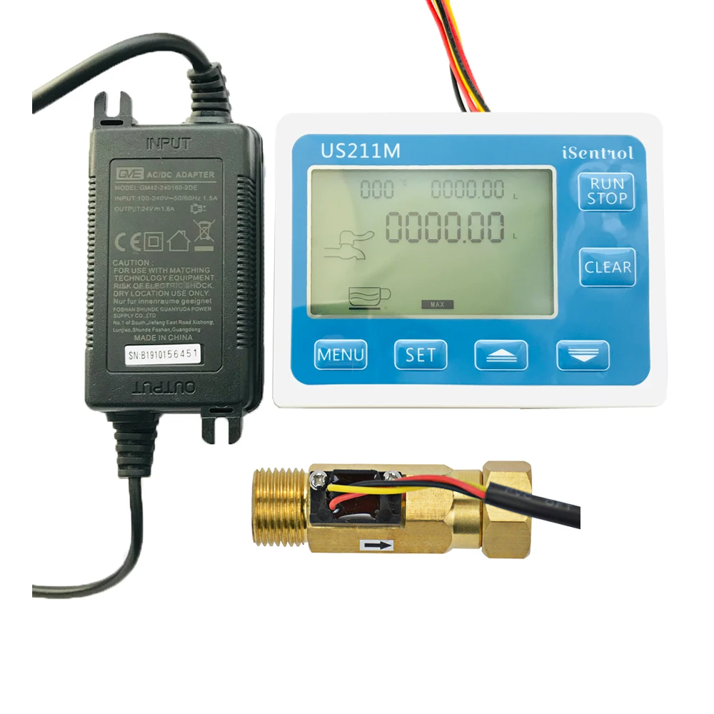 

US211M USC-HS21TF Water Flow Meter Digital Hall Water Flow Sensor Reader with Brass Union 1-30L/min hall water flowmeter turbine