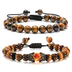 Натуральный камень тигровый глаз бусы браслет плетеная веревка Регулируемый Шарм Исцеление Баланс йога браслет для медитации для мужчин ювелирные изделия