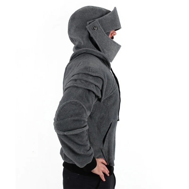 Winter Mens Medieval Style Hoodies Gothic Long Sleeve Men Sweatshirts Halloween Cosplay Costume Duncan Armored Knight Garb