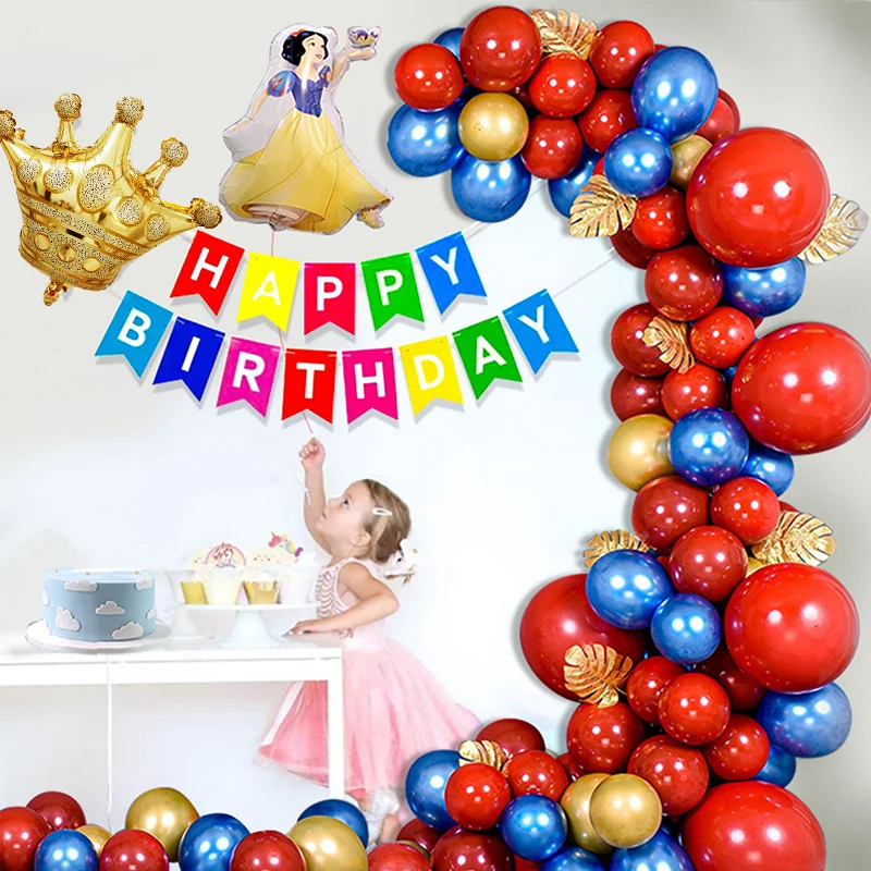 Globos Blancanieves para ni&ntilde;os y ni&ntilde;as, arcos coloridos para fiesta de cumplea&ntilde;os, cartel de feliz cumplea&ntilde;os, globos de corona-1
