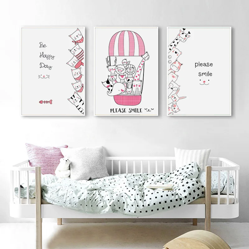 

Pink Balloon Animal Travel Wall Art Canvas Print Baby Nursery Quotes Poster Painting Nordic Kid Child Bedroom Decoration Picture