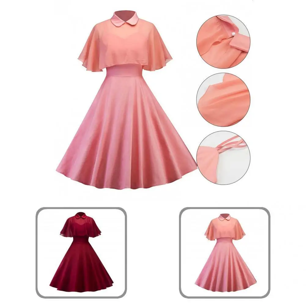 

Modern Women Dress Set Mid Waist Lightweight Vintage Dress Non-shrink Two Pieces Knee Length Dress